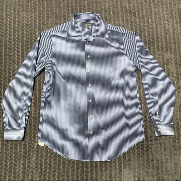 Kenneth Cole Reaction Shirt Mens Large Blue Long Sleeve Button Down Striped Slim - Picture 1 of 10